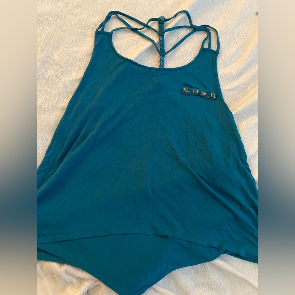 EM Turquoise Crop top with braided back details. Woman’s size M . Like new